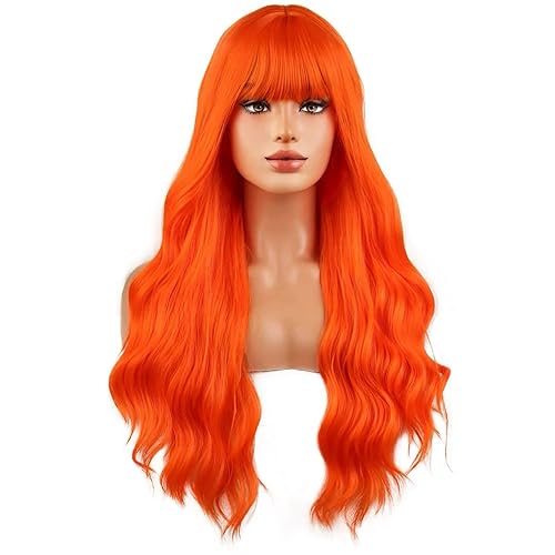 Miniatura 31 de Pelucas largas de color castaño rubio ceniza para mujer, peluca larga rizada, ondulada, mezclada, rubia, con flequillo, pelucas sintéticas sedosas