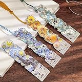 AirAkl ゴッホしおり ブックマーク【4本セット】 栞セット おしゃれ 華やか エレガント感 アート 銀 中空トリム 紐付き 学生 教師 読書 絵画 ブックページマーカー用 文房具 誕生日プレゼント バレンタインデーギフト