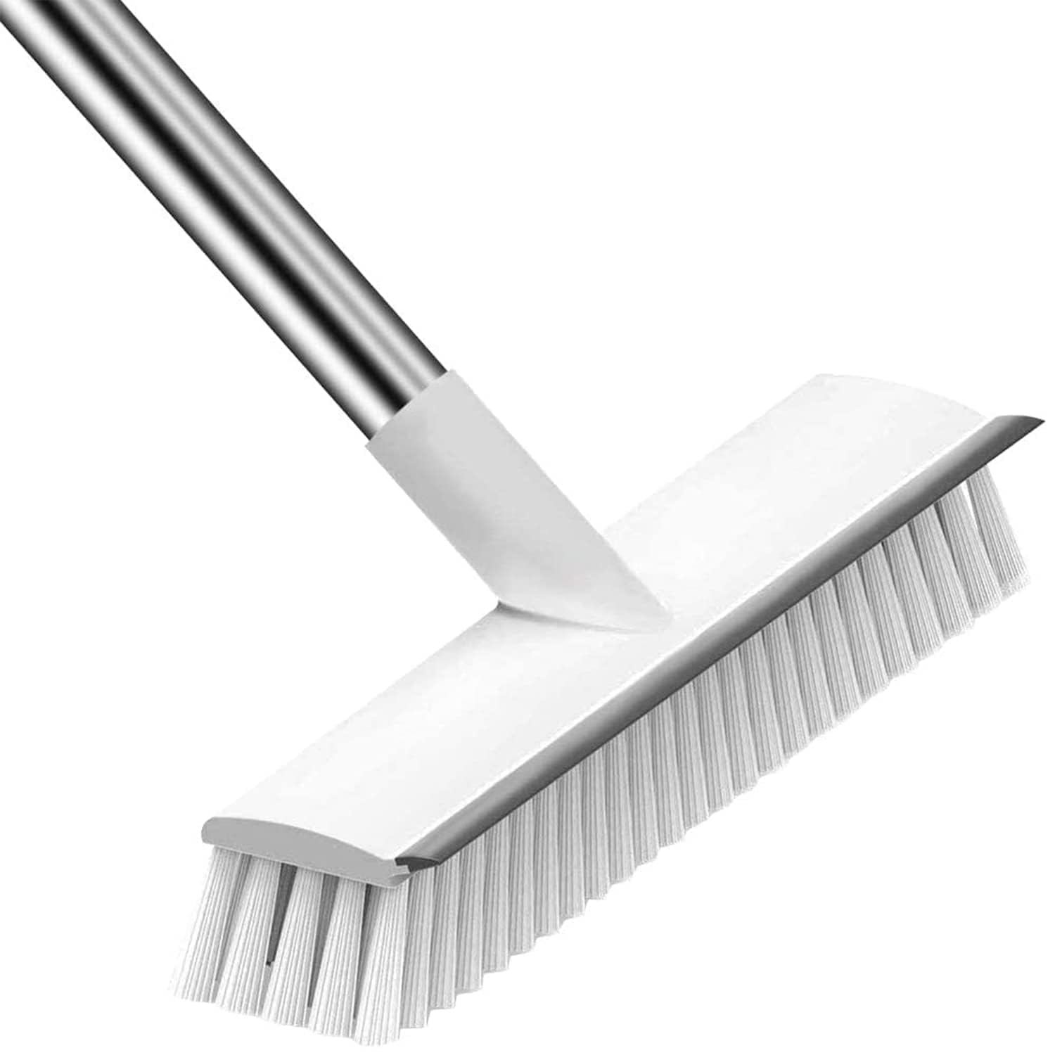 Premium Floor Scrub Brush with Squeegee, White, Nylon Bristles, Stainless Steel Handle, Heavy Duty Cleaning Tool for Floors, Tiles, Bathroom-image-7