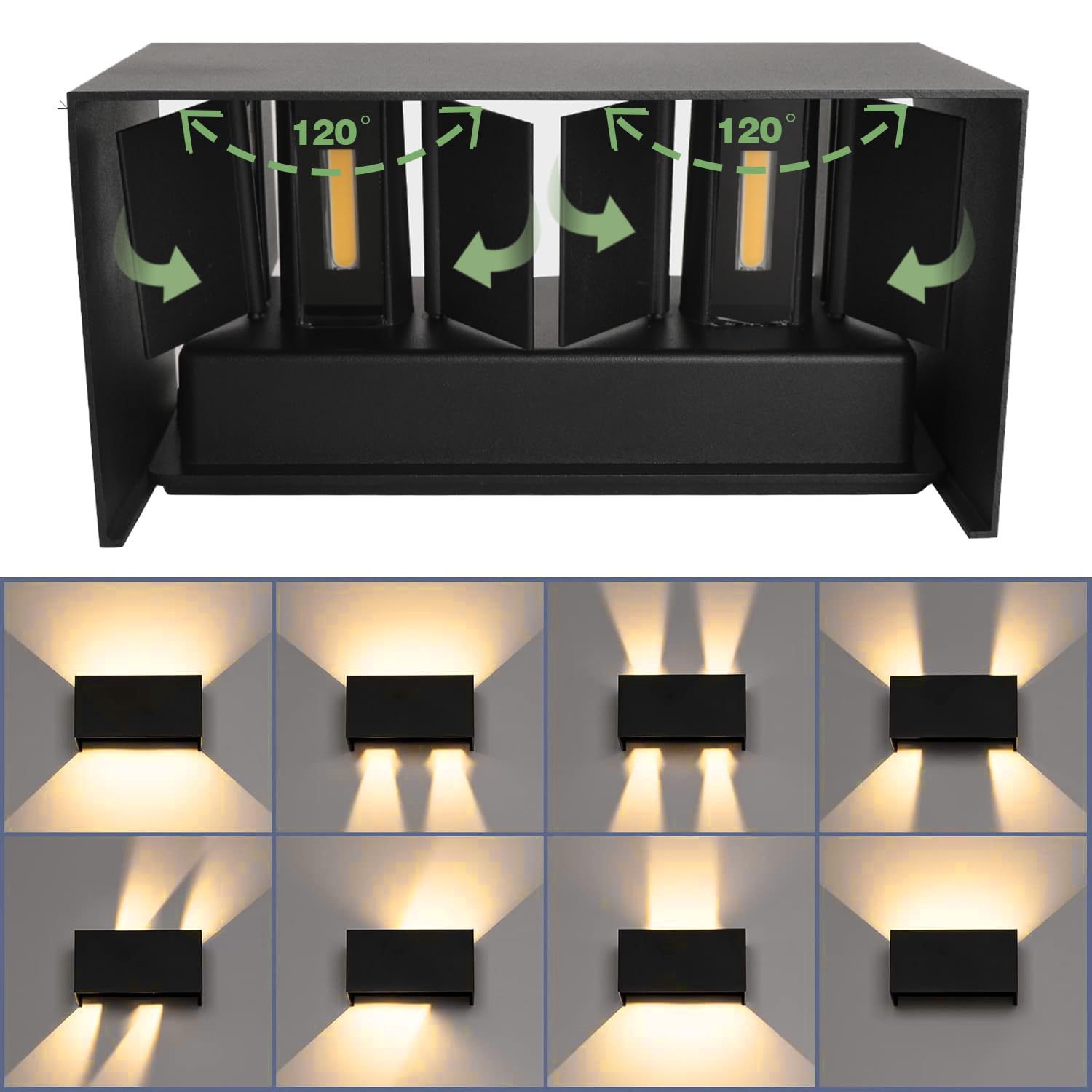 25W LED Applique da Esterno/Interno Lampada a Parete IP65 Impermeabile Moderno Alluminio Antracite 3000K Bianco Caldo Applique per Esterno Luce da Parete Angolo di Luce Regolabile, Pack of 2