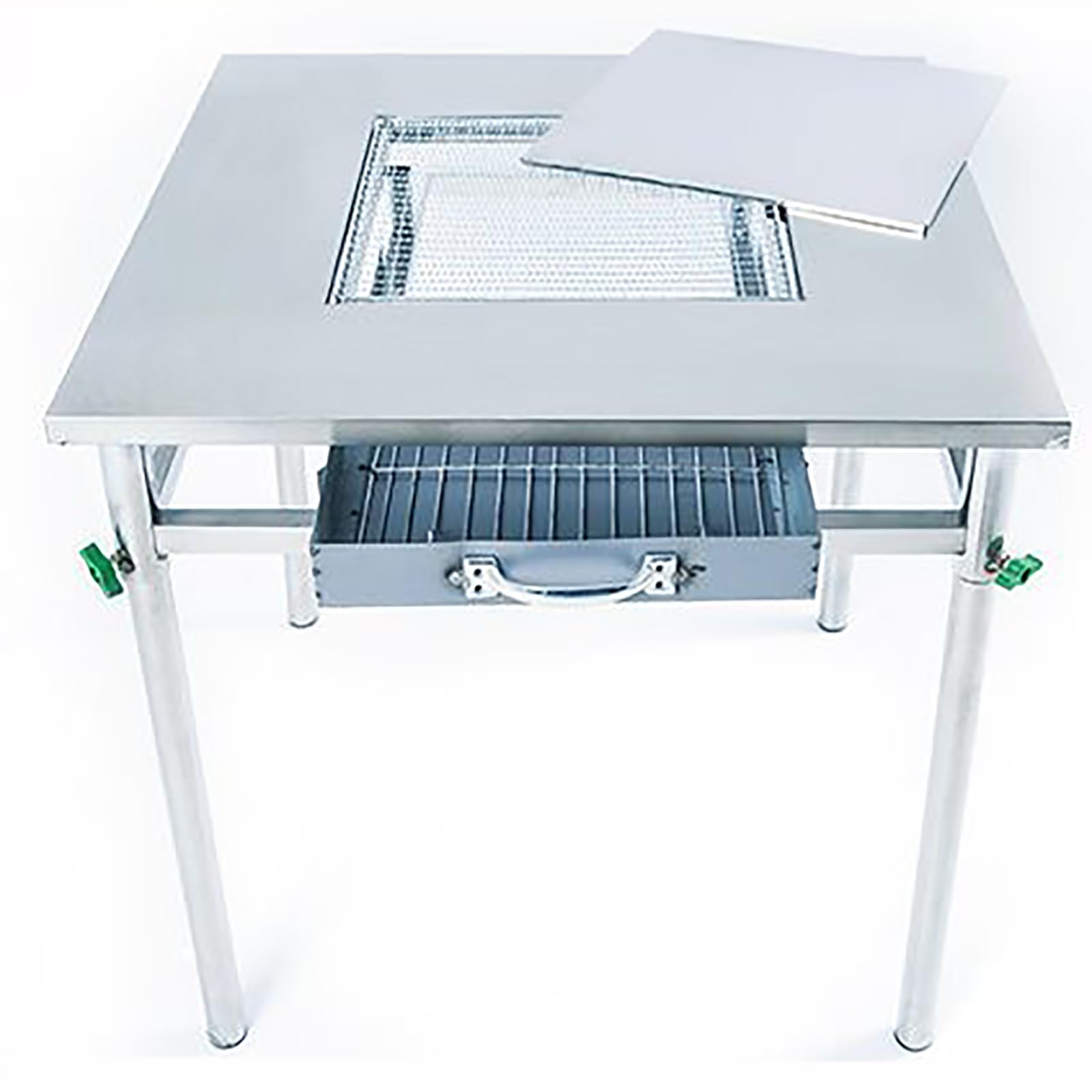 gril charbon bois, grand espace rangement, cartouche charbon tiroir, détachable, hauteur réglable, facile transporter, matériau en acier inoxydable magnétique antiadhésif, pour cuisine plein air