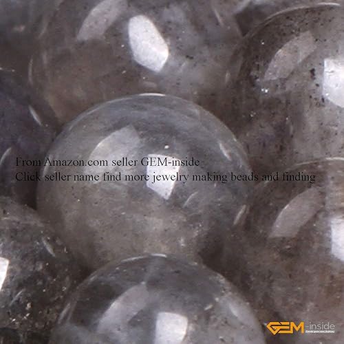 Miniatura 371 de GEM-Inside - Cuentas sueltas de piedra de lava negra natural de 0.315 in para hacer joyas, 15 pulgadas Cordierita de grado A