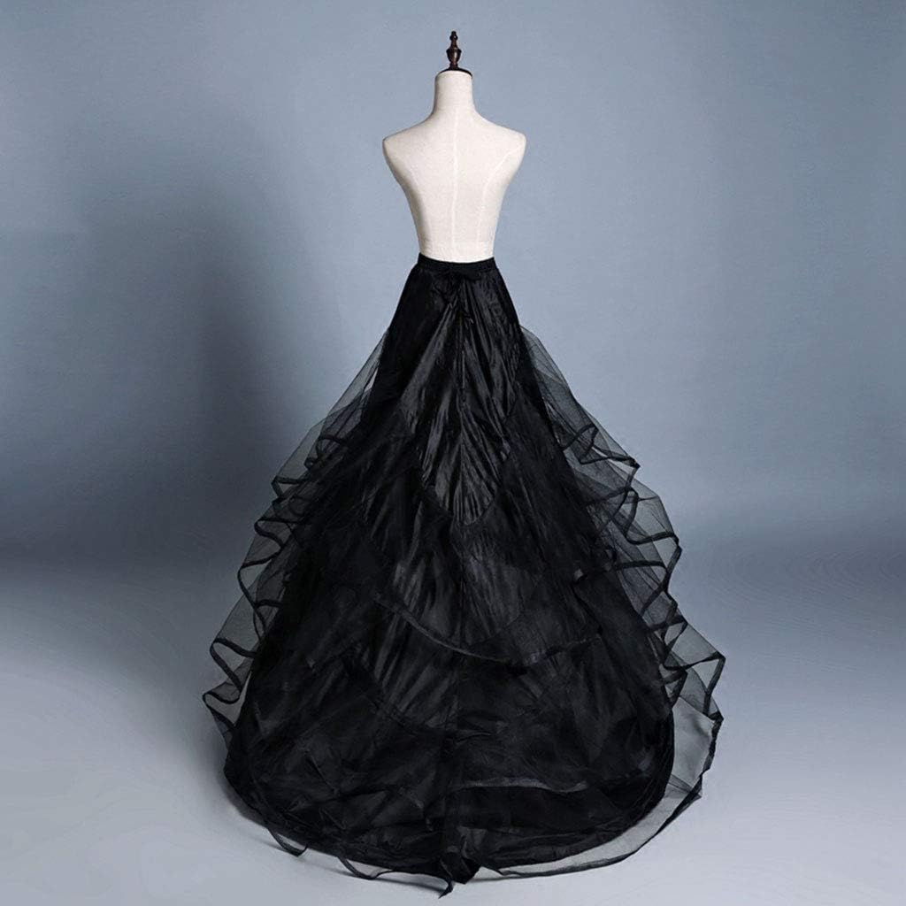 3-layer Yarn 2-hoops Bride Wedding Dress Long Trailing Skirt Petticoat Elastic f