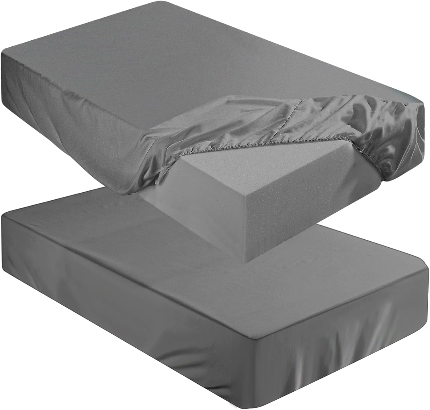 Breling Fitted Sheet (Sheet Only) Compatible with Milliard Trifold Mattress Folding Mattress Fitted Microfiber Bedclothes for Camp Bunk Rvs Bed(Dark Gray,2 Pcs,Full,6'')