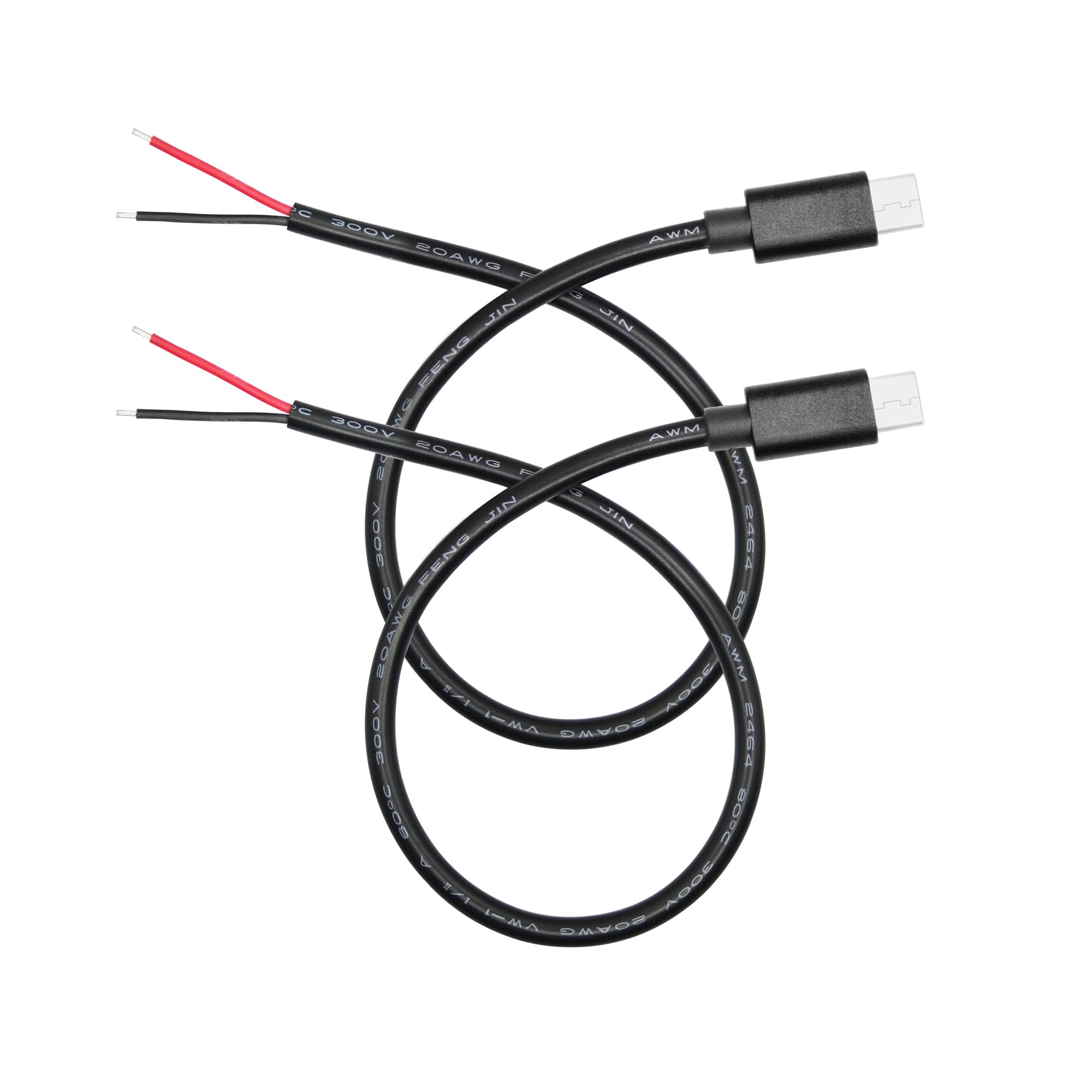 Cable de alimentación de extremo abierto USB C a 2 pines de 11 pulgadas, 20 AWG 5 V/5 A, USB tipo C macho de 2 pines, para equipos USB tipo C instalados o cable de reparación de repuesto, 2 unidades