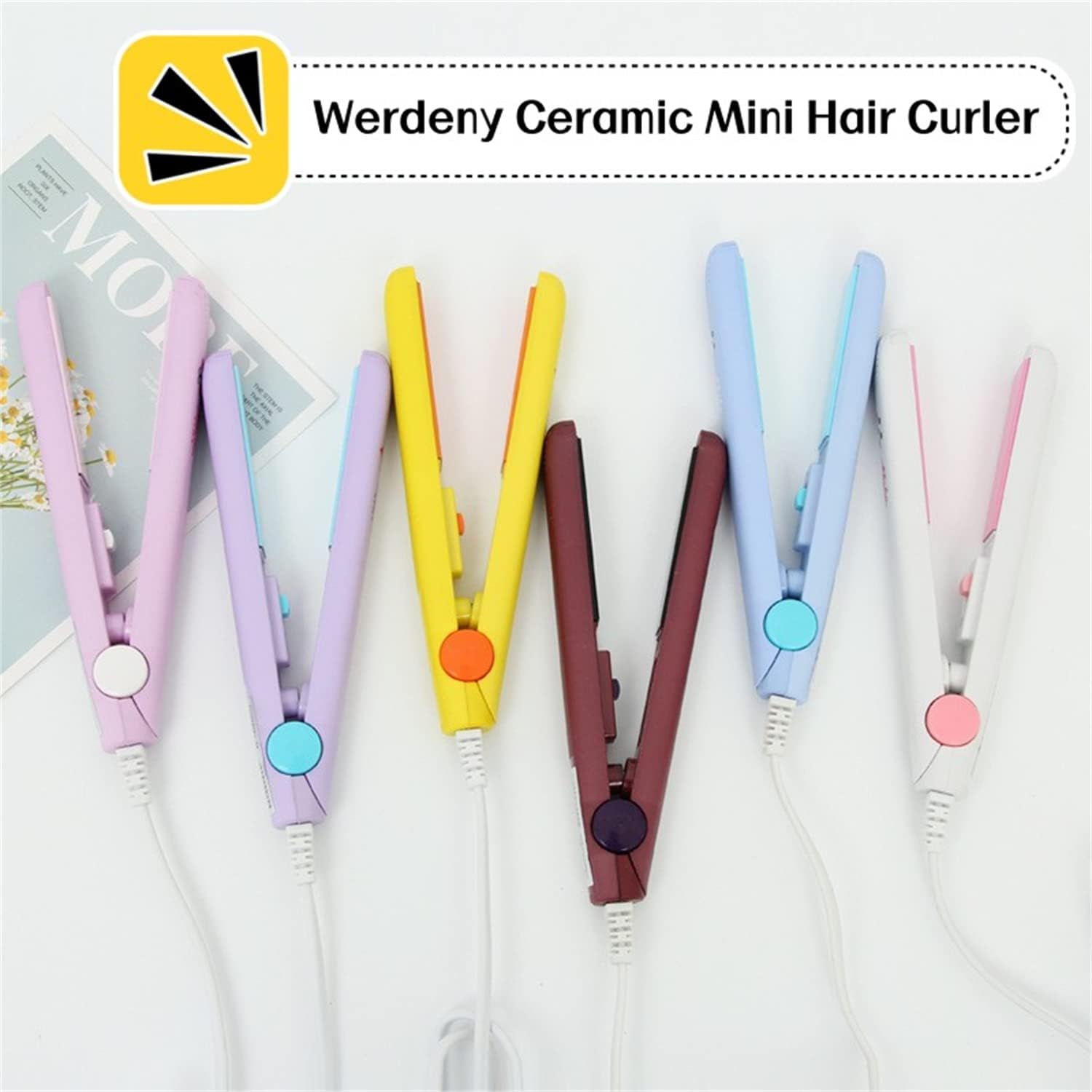 Werdeny Mini Hair Curler, Werdeny Mini Hair Curler for Short Fine Hair, 2 in 1 Mini Ceramic Curler and Hair Straightener, Curling Iron, Suitable for Straight and Curly Hair (Blue) : Beauty & Personal Care