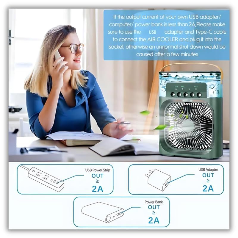 Image of Personal Air Cooler Portable Air Conditioner Fan, Mini Evaporative Cooler with LED Light Timer Wind Speed and Spray Modes for Home Office Travel