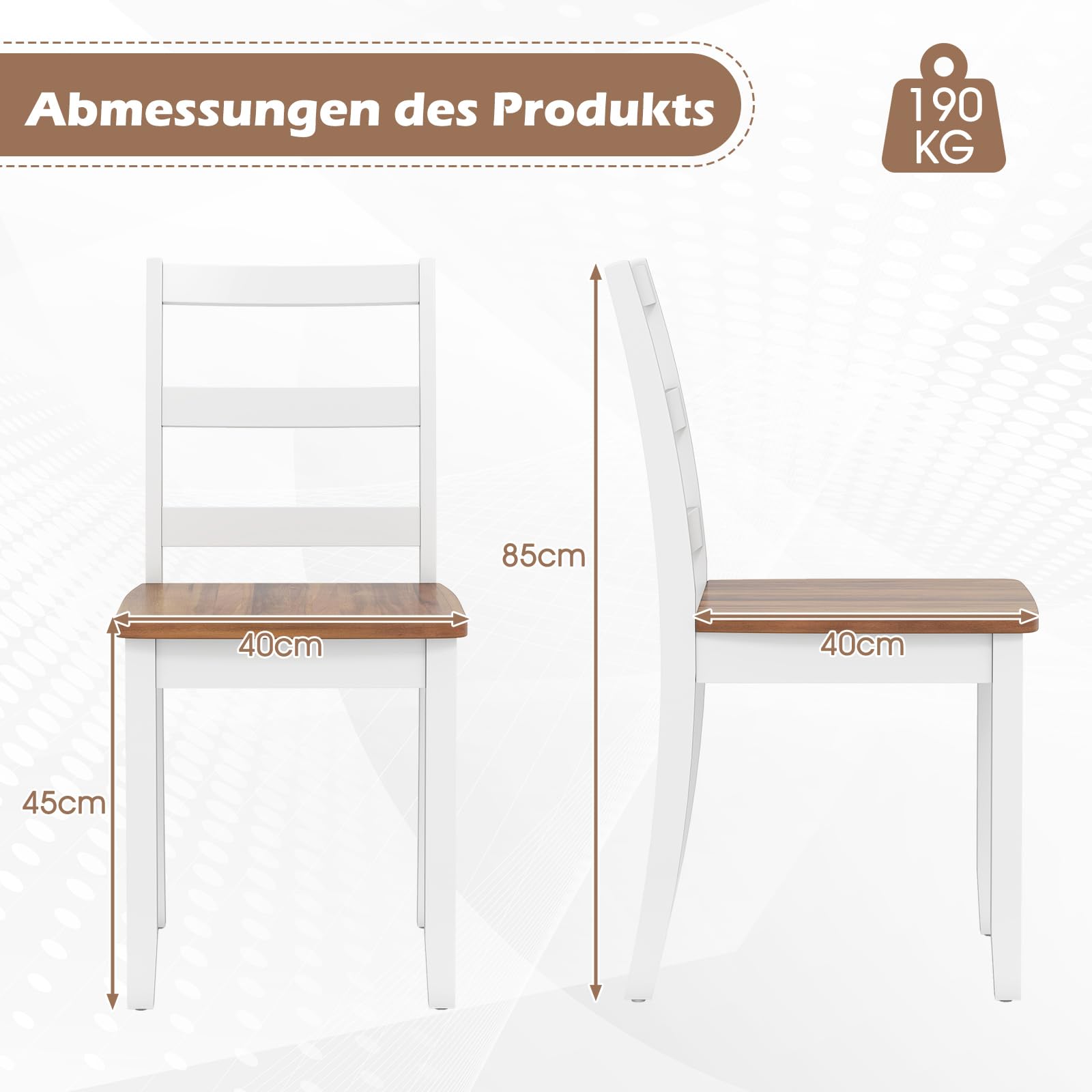 COSTWAY Esszimmerstühle 2er Set, Küchenstühle Holz, Esstisch Stühle, Holzstühle bis 190 kg belastbar, für Esszimmer, Küche (Braun + Weiß)