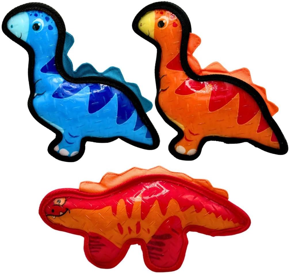 Tater's Choice Dinosaur Squeaky Dog Toy, Strong Stitching, Interactive Play, Medium, Set of 3
