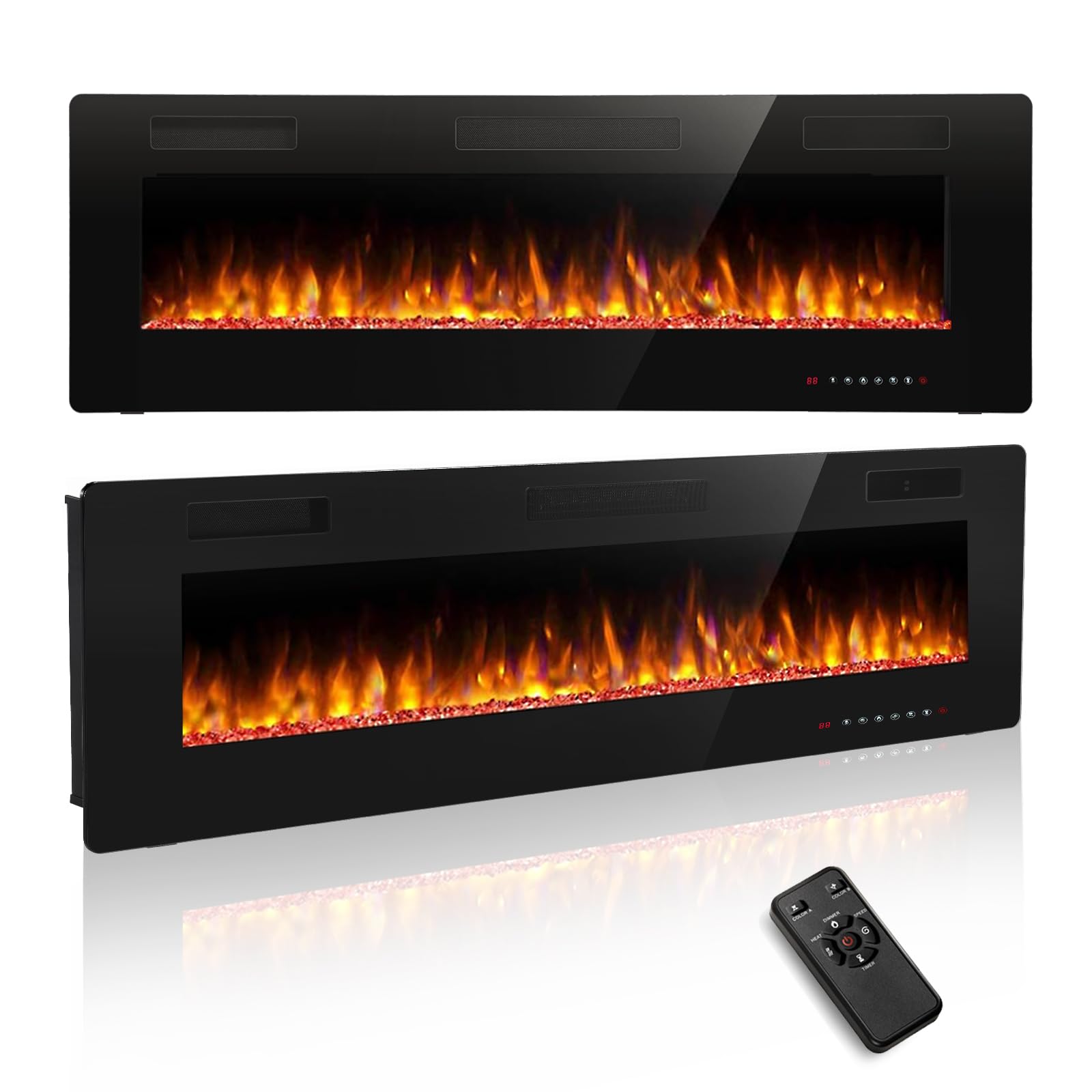 R.W.FLAME 50 pollici/127 cm, camino elettrico da incasso e da parete con fiamma realistica e regolabile, 750/1500 W, riscaldamento ultra piatto con telecomando, camino lineare per soggiorno
