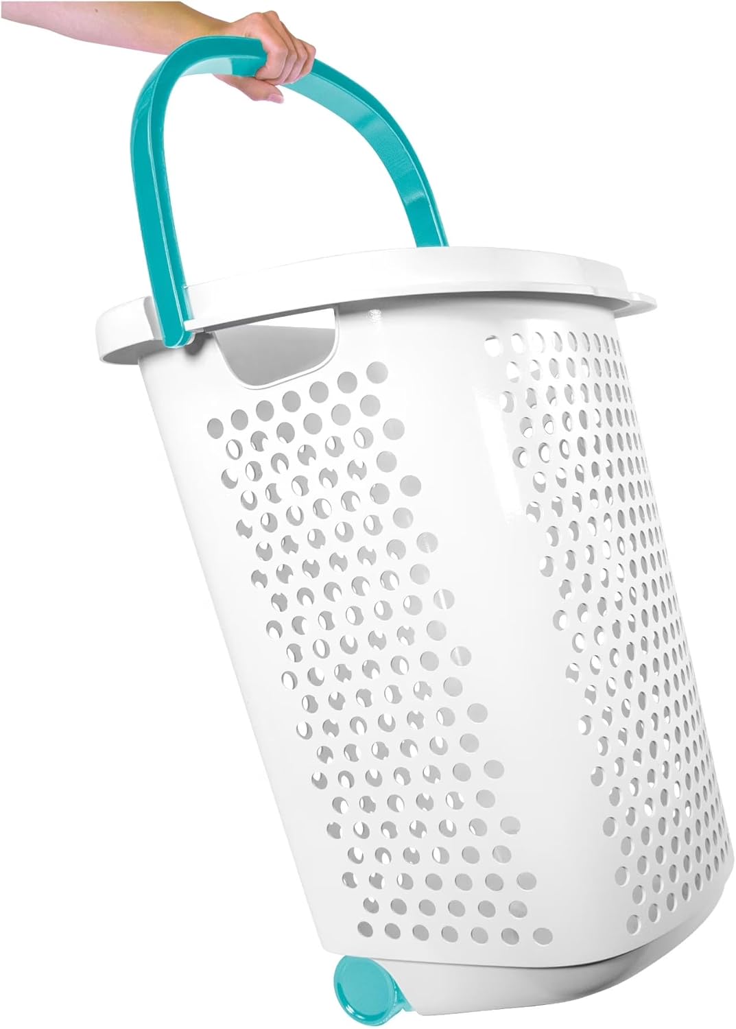 Rolling Plastic Laundry Hamper with Pop-Up Handle, Durable Clothes Basket with Wheels, Large Capacity, Easy Transport Laundry Bin for Home, Dorm, Apartment, White (2)