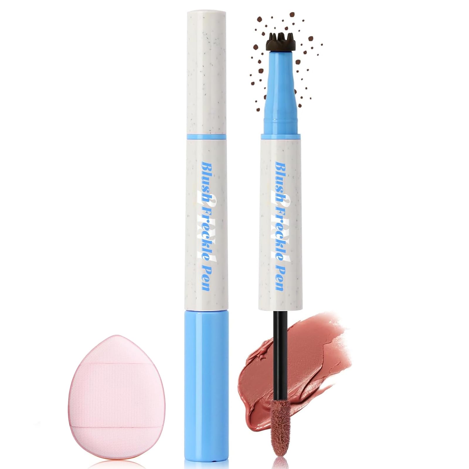 2 in1 Freckle Blush Pen, Dark Brown Faux Freckle Stamp Pen Coral Orange Liquid Blush for Natural Sunkissed Makeup, Face Natural Lifelike Waterproof