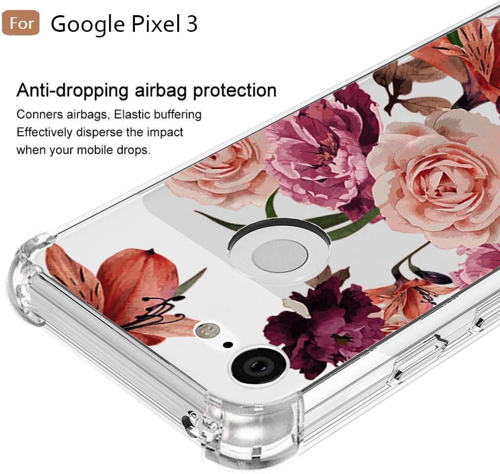 Osophter Compatible with Google Pixel 3 Case,Pixel 3 Flower Case Shock-Absorption Flexible TPU Rubber Soft Silicone Full-Body Protective Cover for Google Pixel3 (Clear Flower)