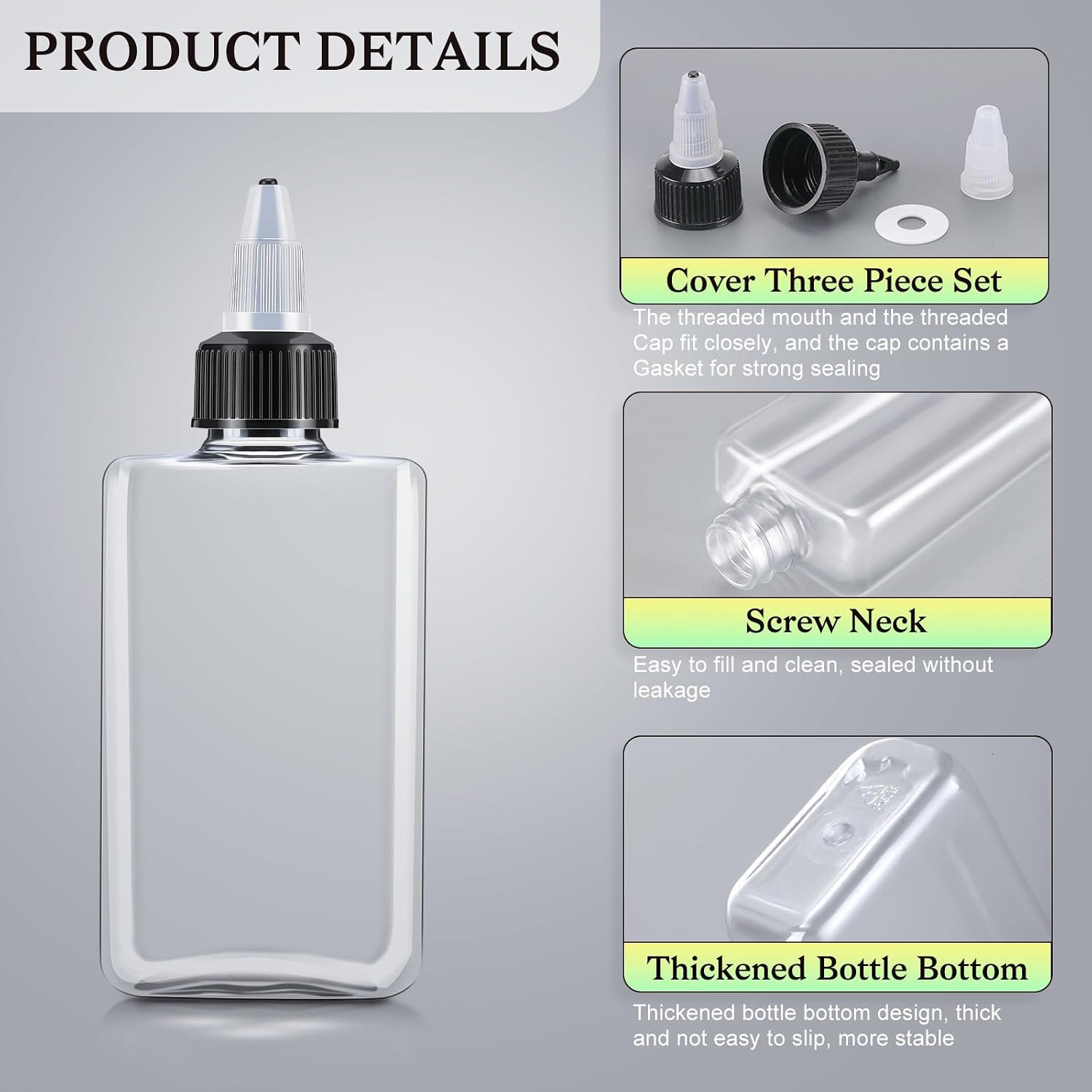 Yaomiao 3.4 oz Small Squeeze Bottles with Twist Top Caps for Liquids, 100ml Condiment Squeeze Containers Plastic Clear Dispensing Bottles for Travel, Camping, Kitchen, Vinegar, Oils, Sauce(50 Pcs)
