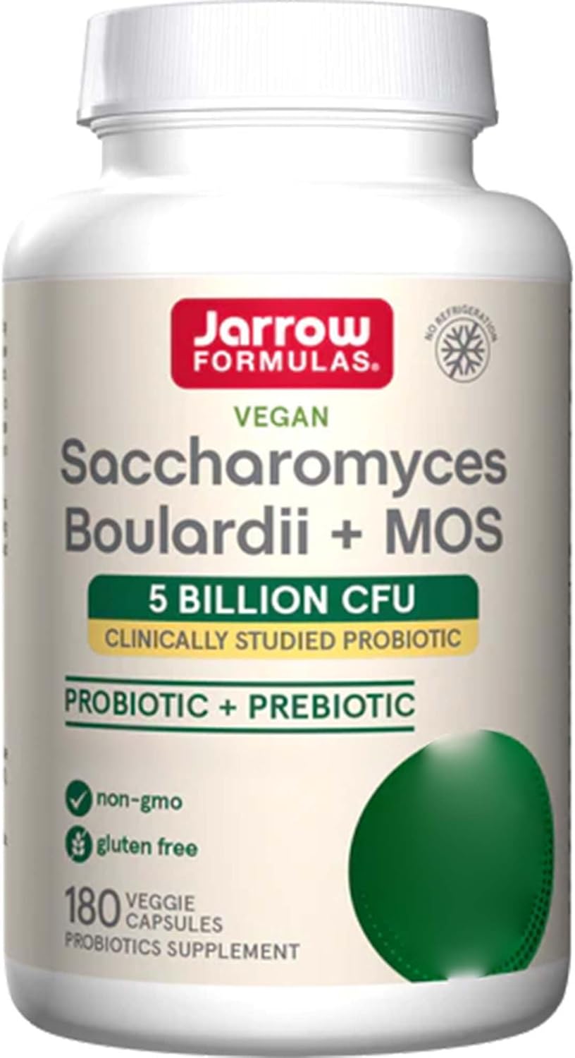 Jarrow Formulas, Saccharomyces boulardii plus MOS, 250 mg, hooggedoseerd, 180 veganistische capsules, laboratoriumgetest, glutenvrij, vegetarisch, sojavrij, zonder genetische manipulatie