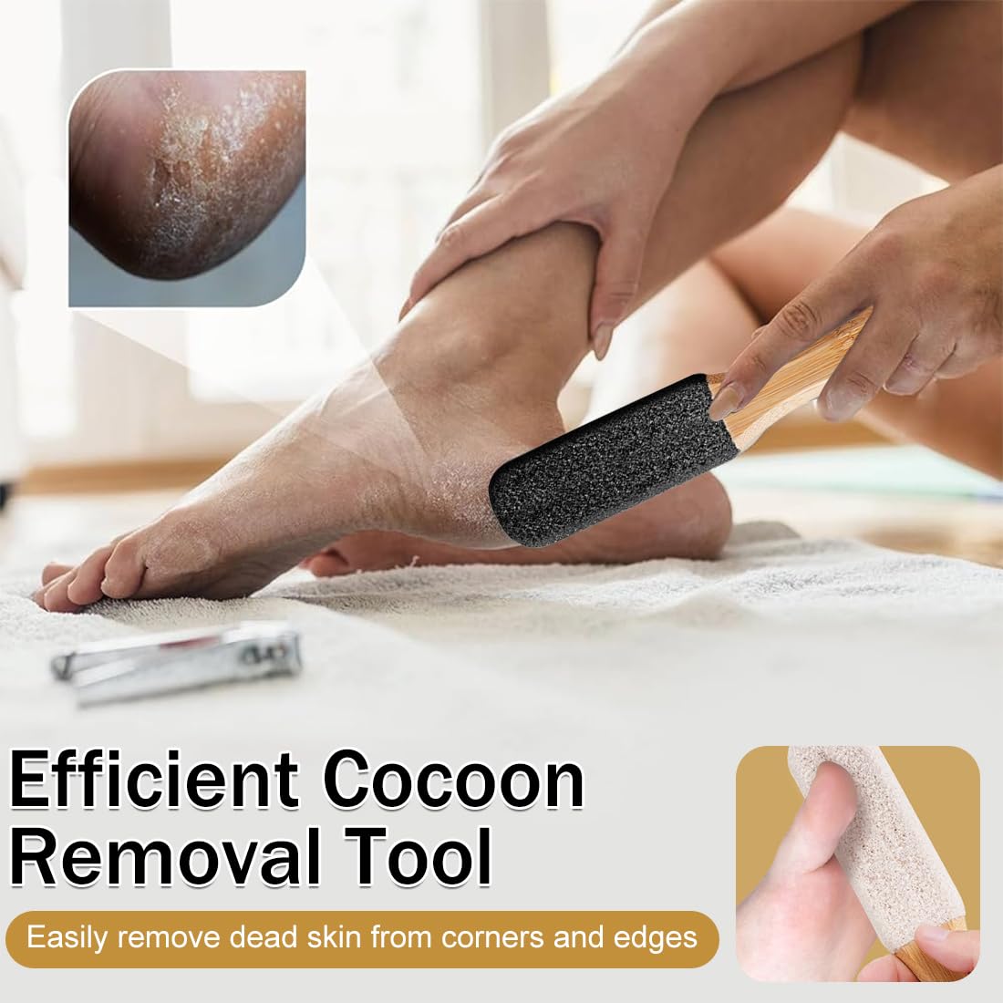 2 Pezzi Pietra Pomice con Manico in Legno, Raspa Piedi con Manico in Legno, Lima per Piedi Rimozione della Pelle Dura, Lava Pedicure Tools Rimozione del Callo della Pelle Dura per Piedi e Mani