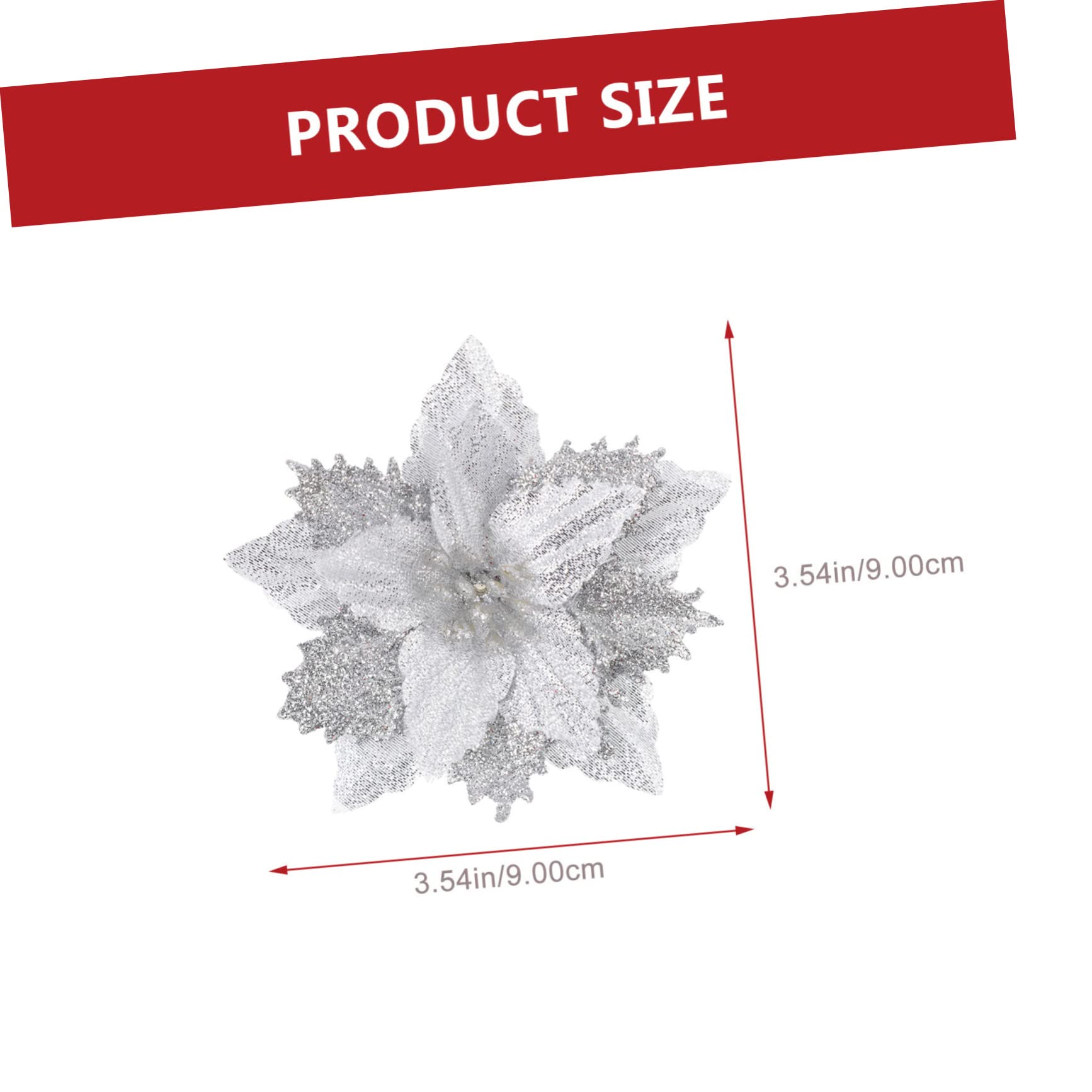 64 pcs Fleur de Noël Artificielle Fleur de Noël Fête Fleur Prop Poinsettia Fleurs Artificielles Noël Paillettes Fleurs Vacances Paillettes Poudre Fleurs Artificielles Arbre de Noël