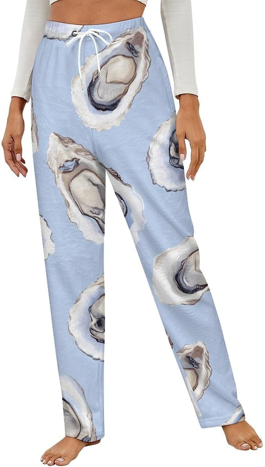 Oysters Pattern Women's Pajama Bottoms Flannel Sleepwear Pants Elastic Waist Loose Lounge Trousers