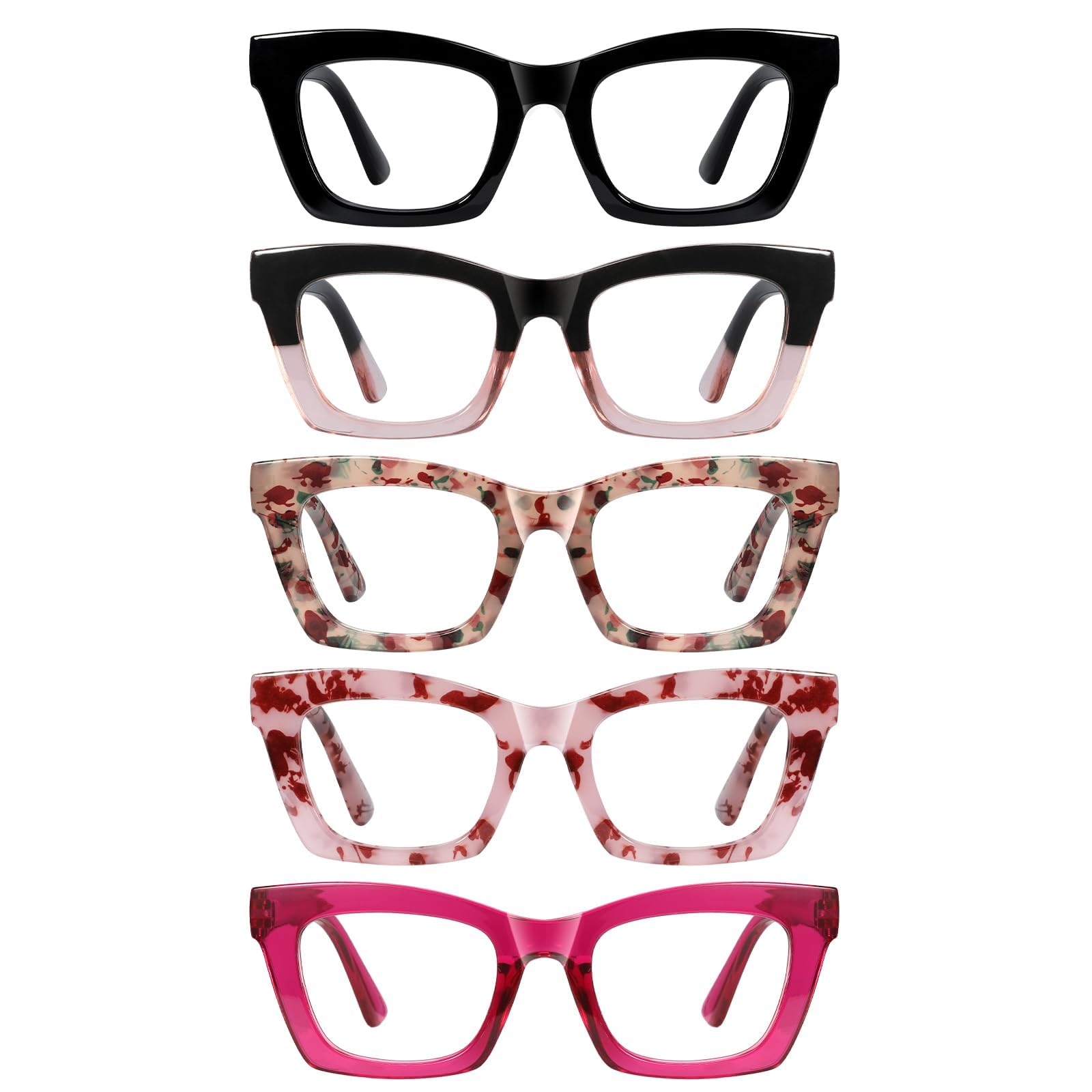 Occhiali da Lettura Donna Uomo Luce Blu 5 Pezzi Filtro UV Cerniera a Molla Computer Occhi Moda Quadrati 2.00X Multicolore Medio, multicolore, m