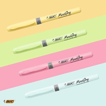BIC Pastel highlighter, 4 different pastel colors, line thickness: 1.6 mm – 3.3 mm, drying protected, colored