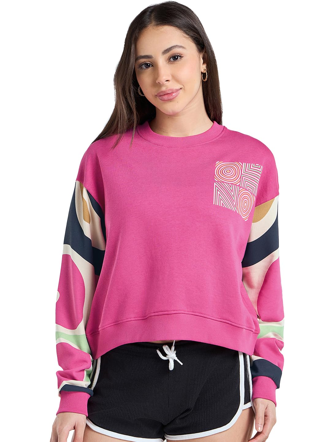 bewakoof Women's Color Block Oversized Fit Full Sleeve Round Neck Terry Sweatshirt-picture-31