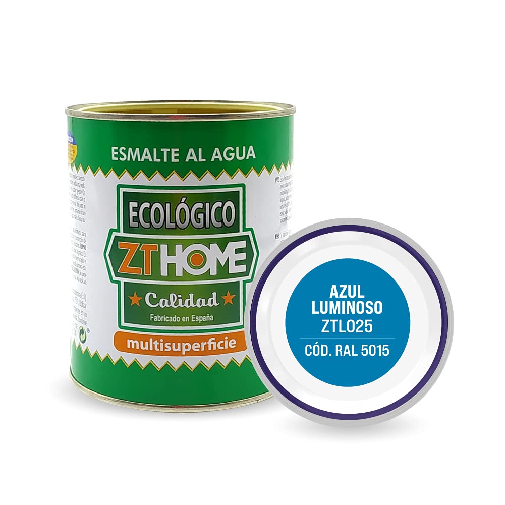 Pintura acrilica Ecológica al agua Barniz Mate madera, metal, radiadores, aluminio / Esmalte al agua / cunas, muebles, azulejos puertas exterior-interior 750ml (Azul Luminoso - RAL 5016)