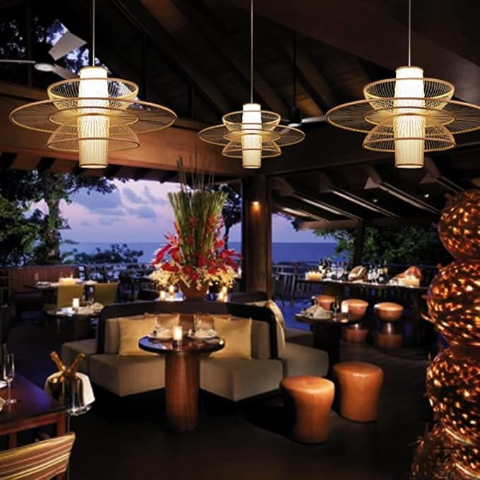 SCZWP8 Zuidoost-azi Kroonluchter Open Weave Cane Rib Opknoping Kroonluchter Voor Keuken Woonkamer Eetkamer Weave Lamp Verlichtingsarmaturen Cafe Woonkamer photo 3