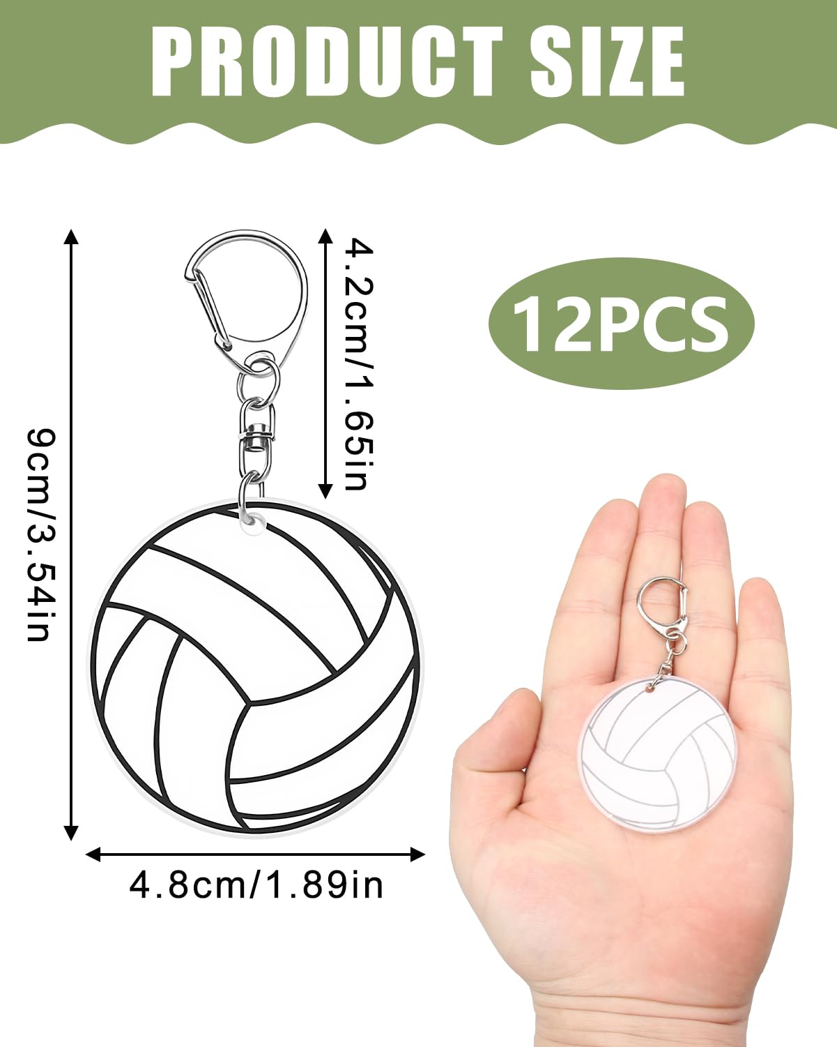 12 llaveros de voleibol a granel, regalos de equipo deportivo de voleibol blanco, llavero grande de voleibol con cierre de mosquetón para jugadores de equipo, regalos de fiesta