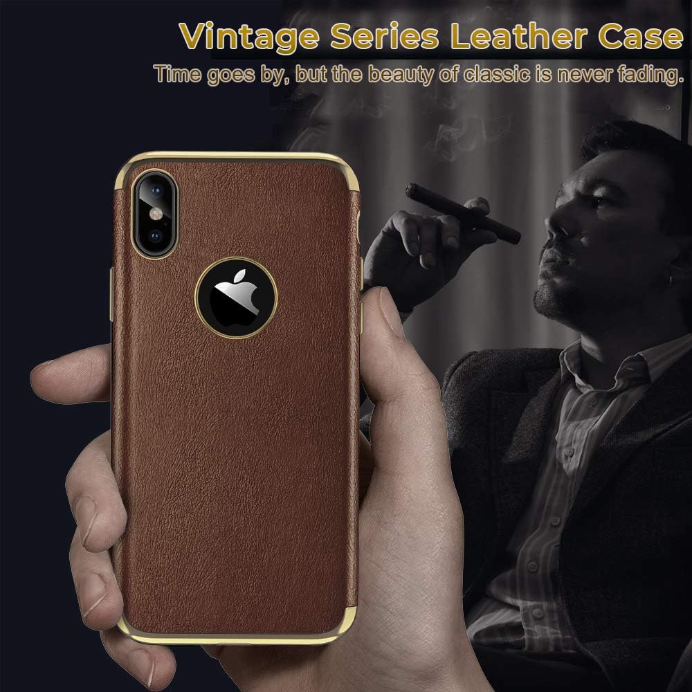 LOHASIC iPhone Xs Max Case, Premium Leather Slim Luxury PU Soft Non-Slip Grip Flexible Defender Bumper Shockproof Full Body Protective Cover Cases Compatible with Apple iPhone Xs Max 6.5 inch (Brown)