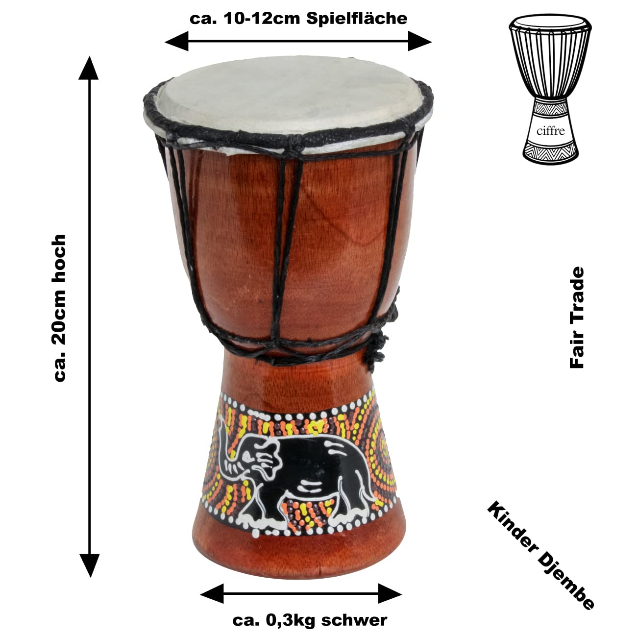 20cm bambini Djembe Bongo Elephant Drum