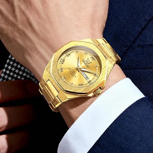 Miniatura 6 de OLEVS Reloj para hombre, de lujo, cuadrado, octogonal, de acero inoxidable, vestido de negocios, reloj de pulsera con números romanos, esfera