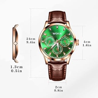 Singular-Point Luminous Waterproof Men's Watch Analog Quartz Watch Green Face Simple Business Watch Leather Strap Clock Men's Gift