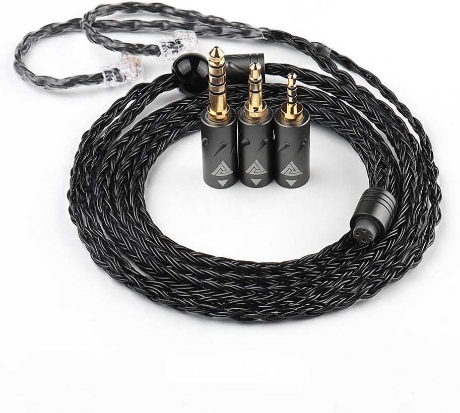 Linsoul QKZ Q1 MAX 16-Stand 352 Cores Silver-Plated HiFi Earphones Upgrade Cable with Interchangeable 2.5mm/3.5mm/4.4mm Plug Replacement Cable for Audiophile (Black, S-Type)