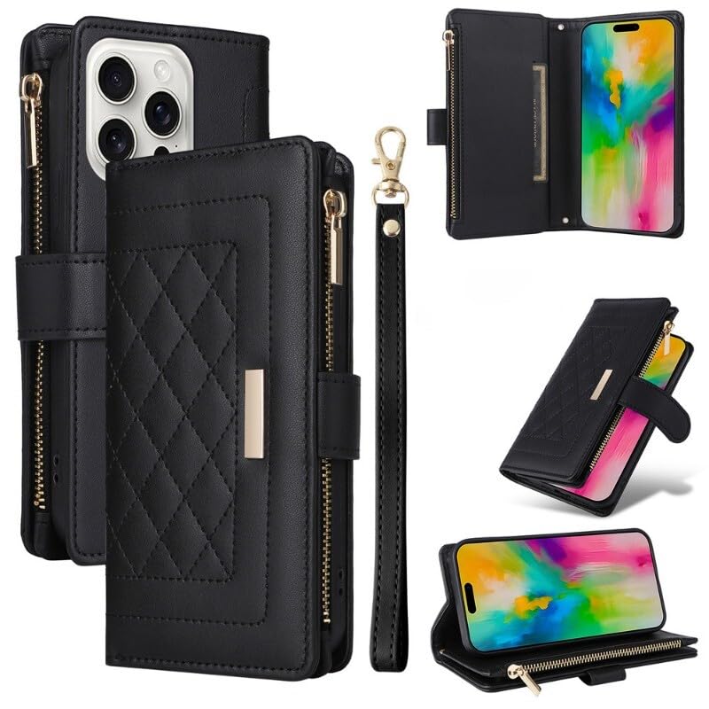 Étui iPhone X XS noir avec portefeuille en cuir véritable et clapet magnétique pratique