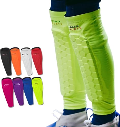 Advanta Sports Espinilleras de fútbol para niños y jóvenes, equipo protector de fútbol para niños, niñas, adultos, hombres y mujeres, manga de