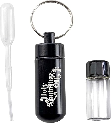 Kit de accesorios para botella de aceite de unción, contenedor de llavero negro, cuentagotas de plástico y pequeño frasco de vidrio vacío, soporte