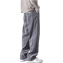 Franterd Corduroy Pants Men Baggy Casual Elastic Waist Hiking Wide Leg Sweatpants Fashion Straight Leg Pants with Pockets