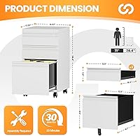 Vista 3 de Gabinete portátil de 3 cajones con cerradura, archivadores enrollables para oficina en el hogar, pequeño gabinete de archivo bajo escritorio