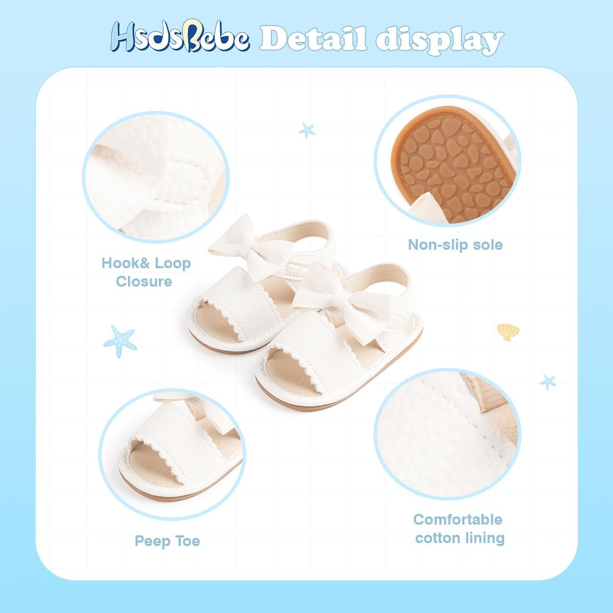 HsdsBebe Baby Girls Sandals Bohemia Flower Bow Soft Sole Toddler First Walkers Beach Summer Shoes