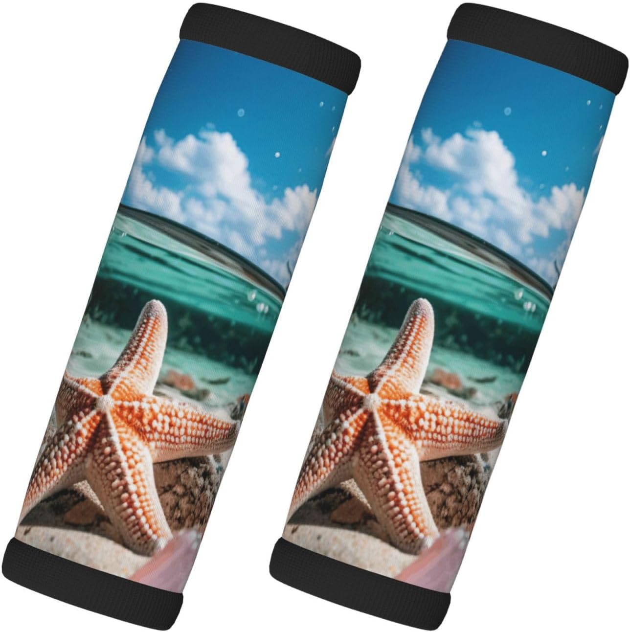 Starfish and Coral On Beach Print Luggage Handle Wraps Luggage Identifiers Soft Neoprene Luggage Handle Wraps for Suitcase Trolley Handle Grip Cover 2 Pack Luggage Tags