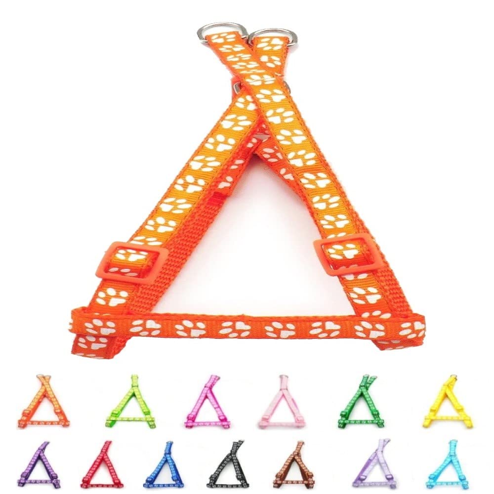 Small Dog Puppy Pet Cat Kitten Harness Pawprint Design Nylon Adjustable Chest Size 21-34cm Orange โ image 1