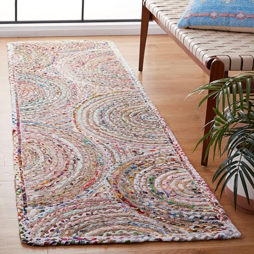 SAFAVIEH Cape Cod Collection Runner Rug - 2'3" x 8', Beige & Multi, Handmade Boho Braided Circles Jute & Cotton, Ideal for High Traffic Areas in Living Room, Bedroom (CAP203B)