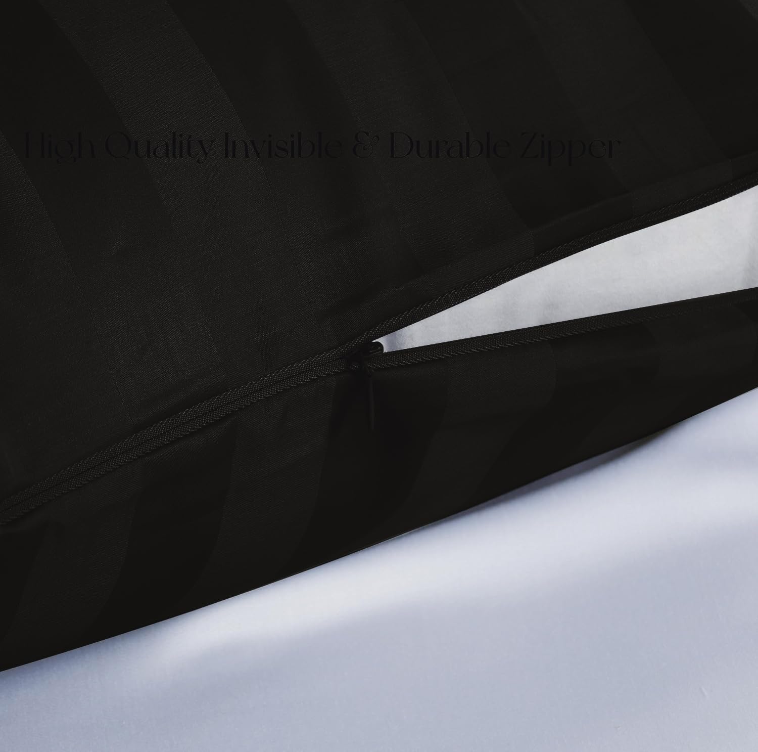 Pillow Cases Queen Size, 100% Egyptian Cotton Pillow Protectors with Zipper, 400 Thread Count Sateen Weave Black Stripe Pillowcases King Size Set of 2, Premium Quality Pillow Covers for Home/Hotel