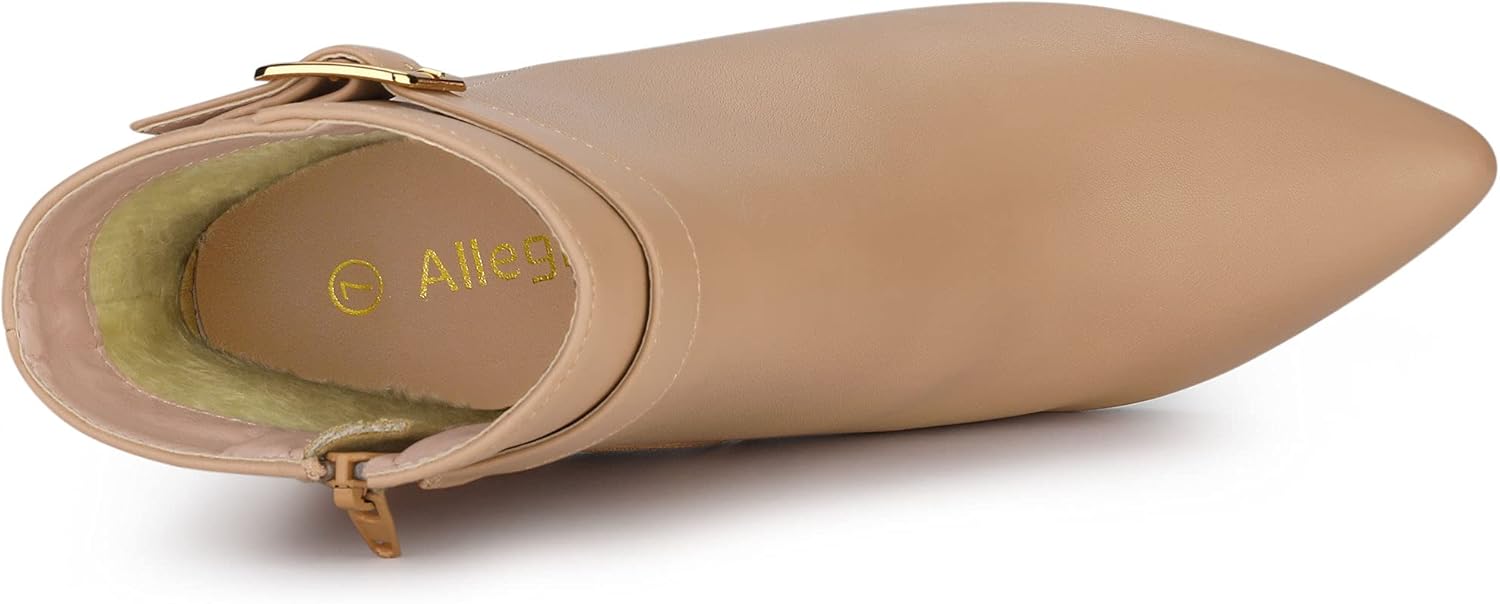 Allegra K Women's Pointed Toe Buckle Decor Heel Ankle Booties