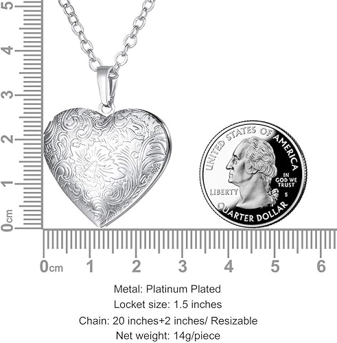 Miniatura 6 de U7 Custom Photo Locket Necklace - Oval & Heart Shaped Locket - GoldSilverRose Gold Personalized Image Necklaces for Women