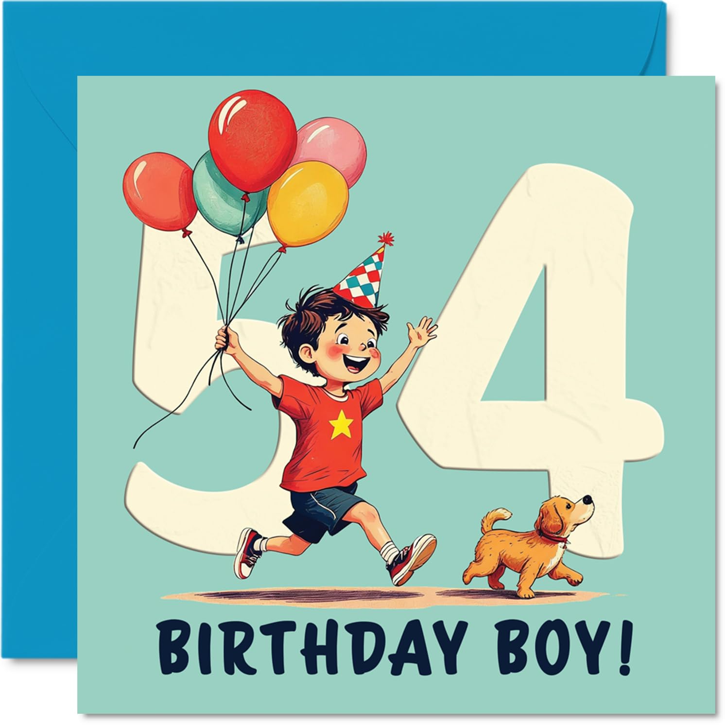 54th Birthday Cards for Men, Balloon Boy