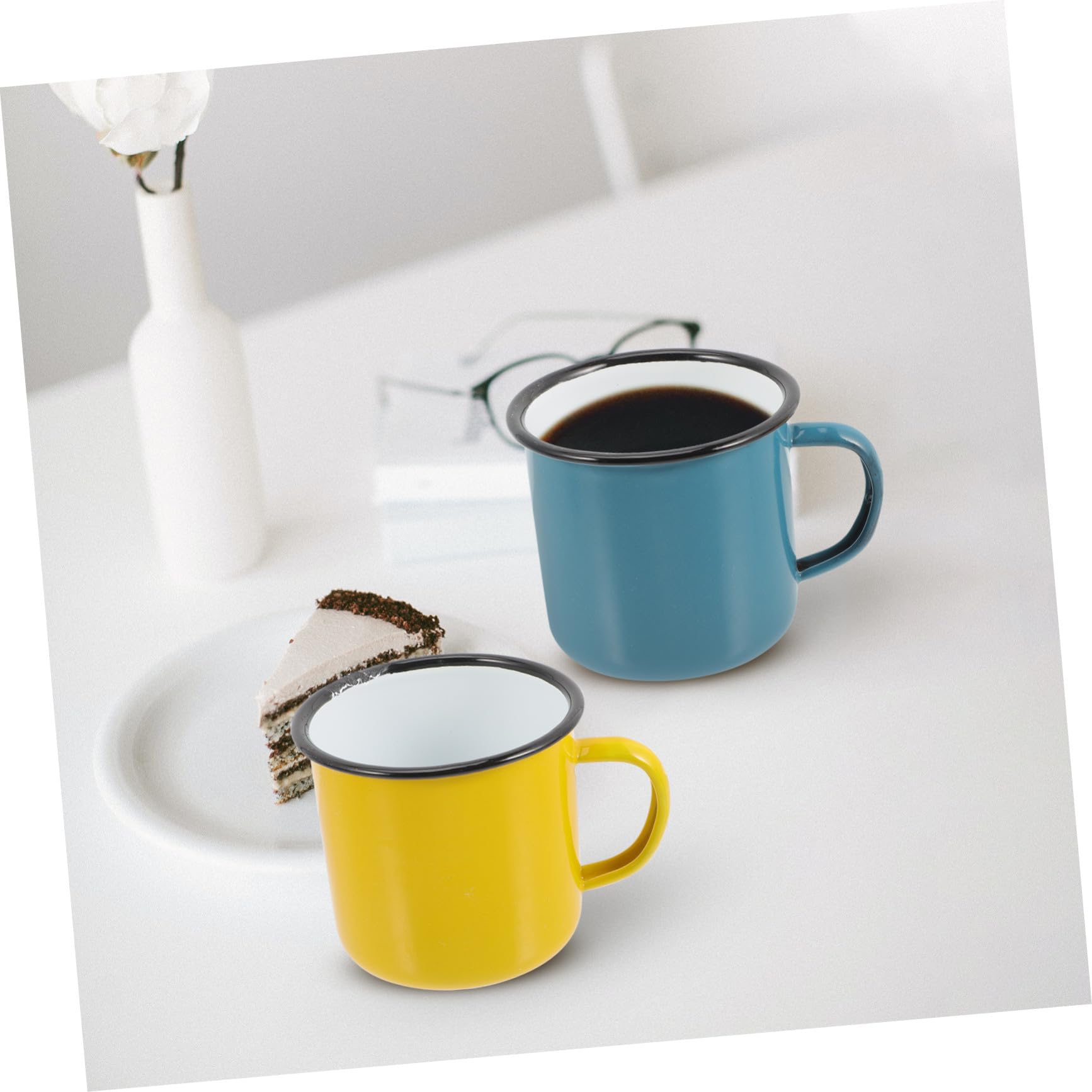 SOLUSTRE 4 Stück Emaillebecher Hitzebeständig und Multifunktional Extra Großer Kaffeebecher aus Emaille fürs Büro und Dessertshops Einfacher Stil