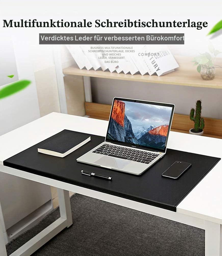 SK Studio Schreibtischunterlage mit Kantenschutz wasserdichte PU Leder, rutschfeste mit Kantenverriegelung Mausunterlage für Computertastatur, PC und Laptop Schwarz 60x40cm