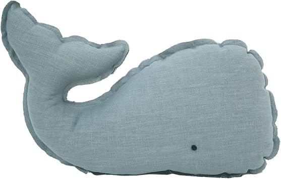 Marble Empire Whale Pillow Linen, Blue Whale Throw Pillows with Free Style Edge,Coastal Ocean Decorative Pillow for Couch Sofa 18.5 inch