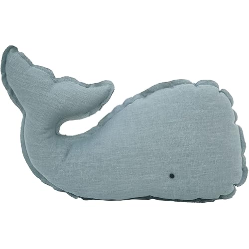 Marble Empire Whale Pillow Linen, Blue Whale Throw Pillows with Free Style Edge,Coastal Ocean Decorative Pillow for Couch Sofa (18.5 inch)